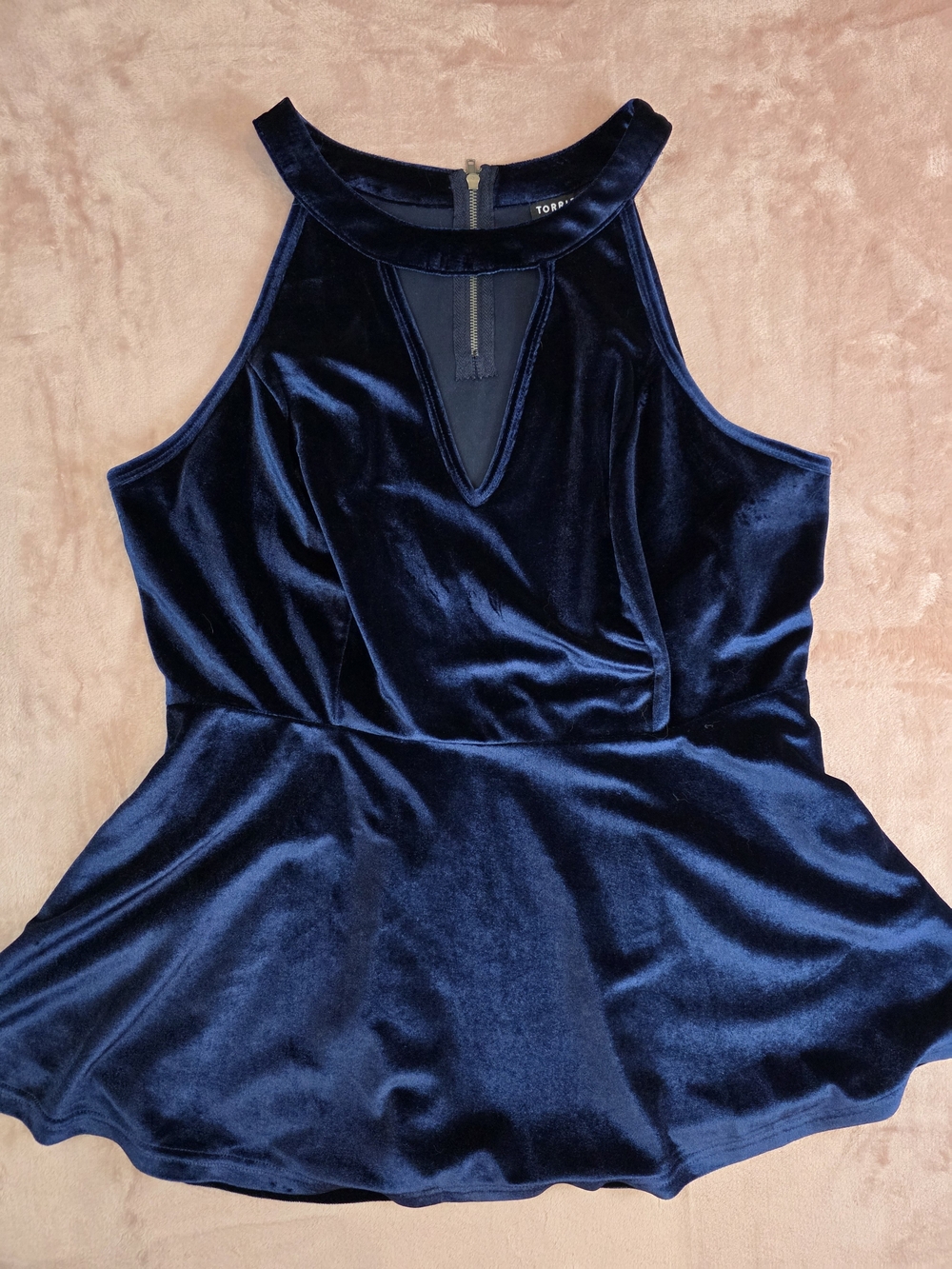 Torrid Velvet Peplum Halter Top in Deep Navy